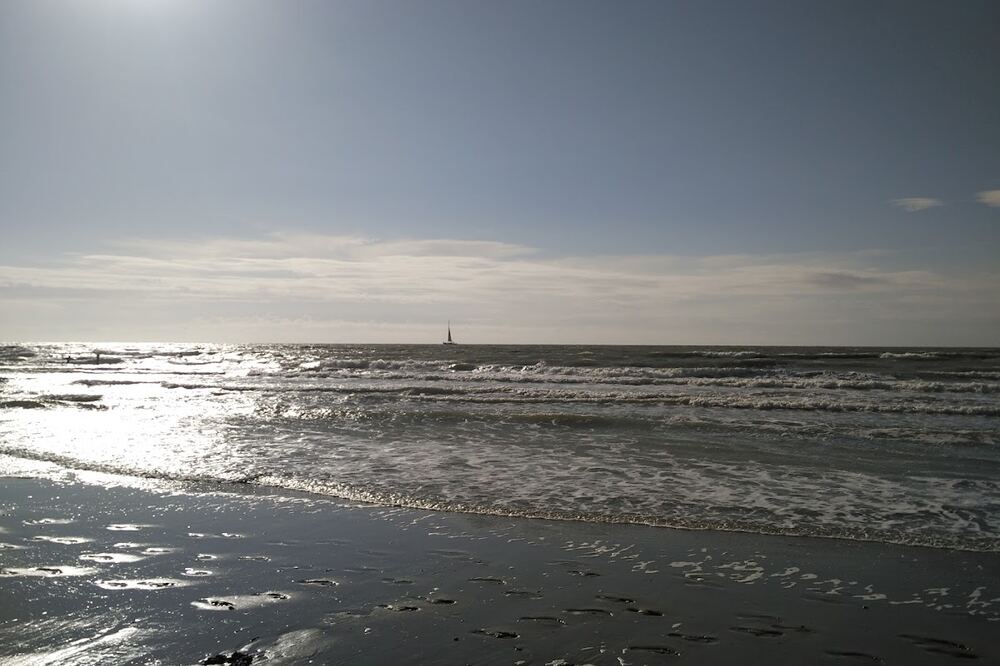De Noordzee bij Bredene in zilverachtig licht